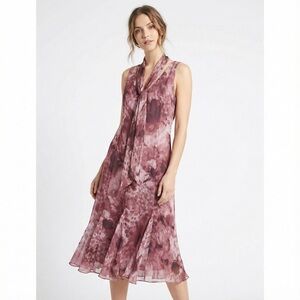 TERI JON by Ricki Freeman 100% Silk Fully Lined Floral Midi Dress MADE IN USA 8